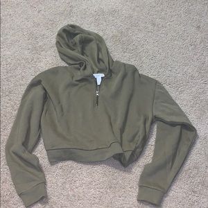 Forever 21 Army Green Cropped 1/4 Zip-Hoodie
